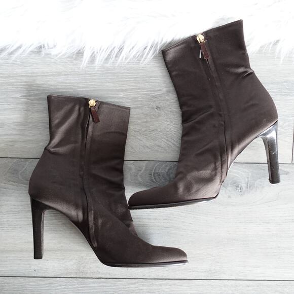 Ralph Lauren Purple Label Brown Satin Knee High Convertible Ankle Boots - Picture 5 of 16